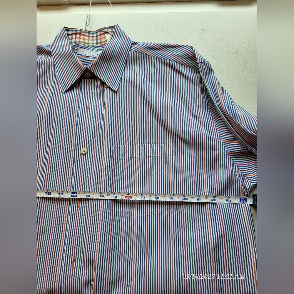 Casual Blue and Red Button Down Shirt with Stripes